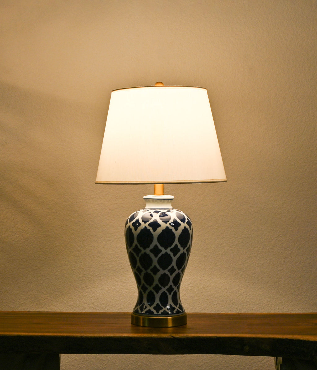 Enigma printed blue Ceramic lamp