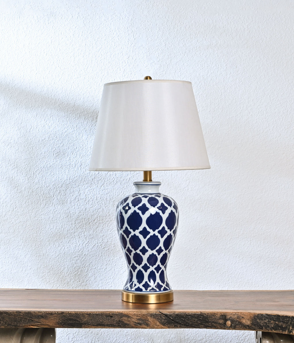 Enigma printed blue Ceramic lamp