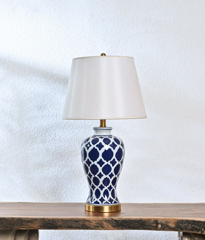 Enigma printed blue Ceramic lamp