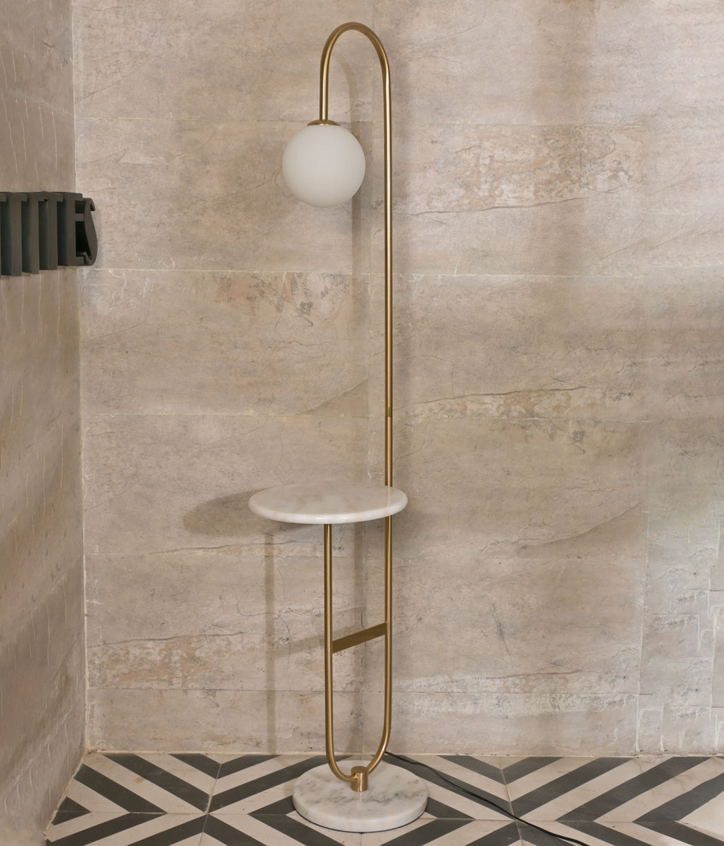 Matt Brass Marble Globe Floor Lamp