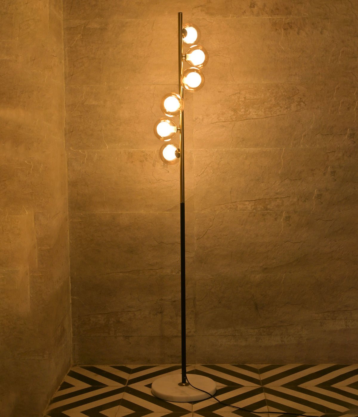 Amber Glass Marble Base Floor Lamp