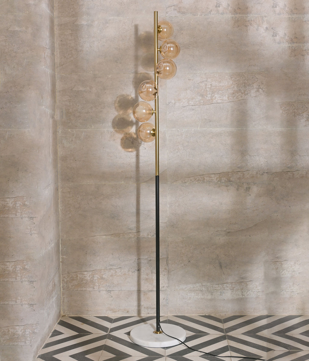 Amber Glass Marble Base Floor Lamp