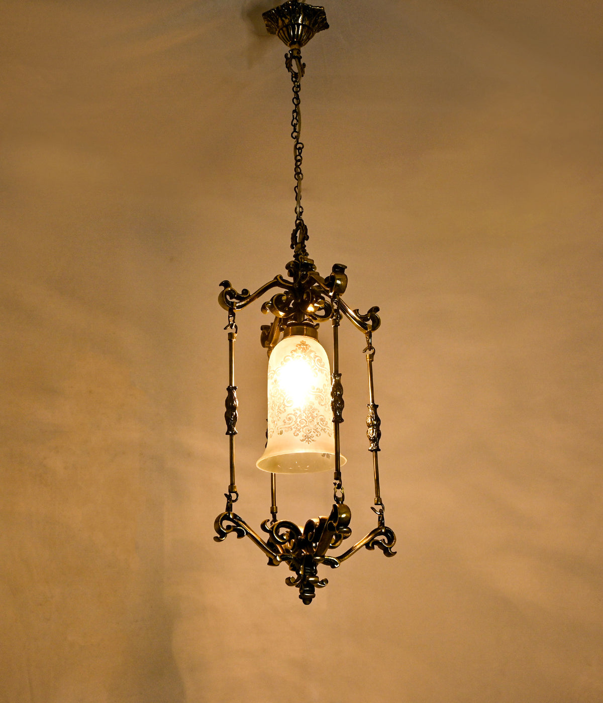 Antique Brass Etched Glass Pendant