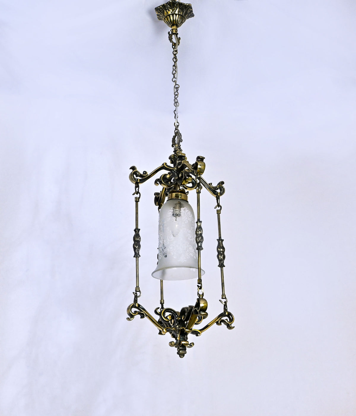 Antique Brass Etched Glass Pendant