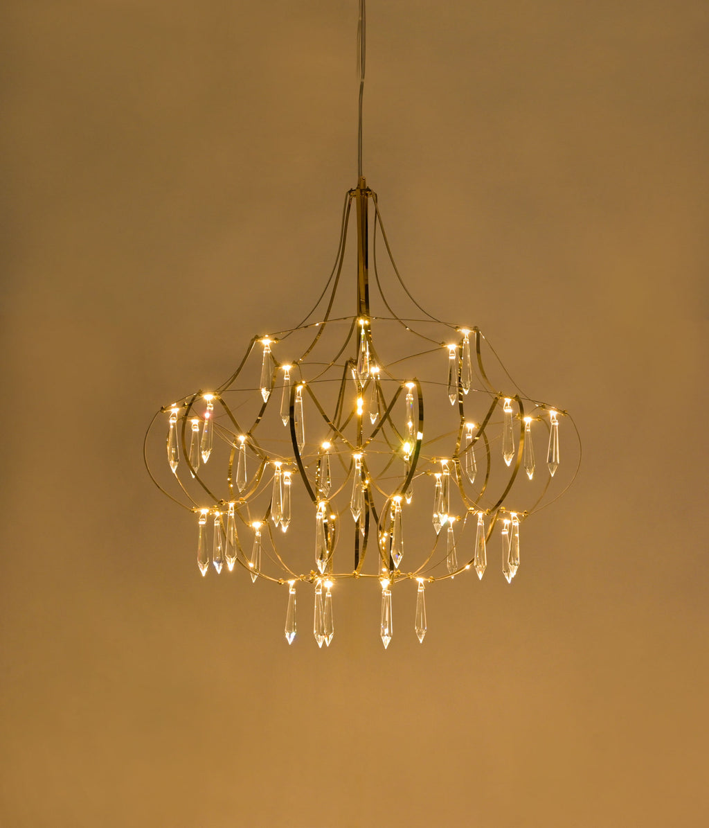 Gold Finish Crystal Droplet Chandelier