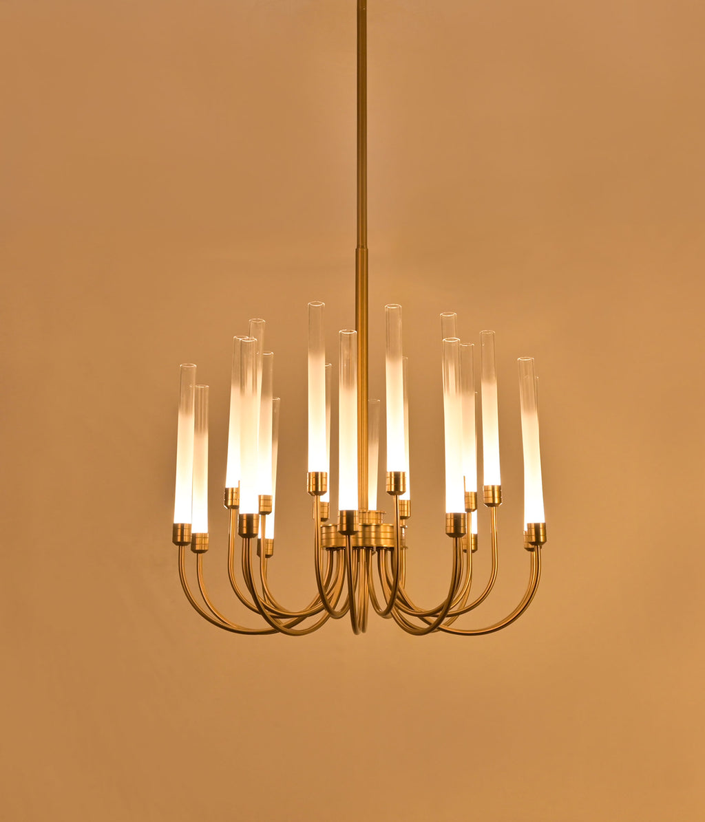 Frosted Tube Glass Antique Brass Chandelier