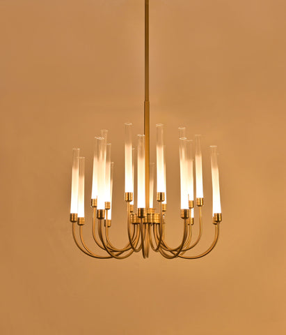 Frosted Tube Glass Antique Brass Chandelier