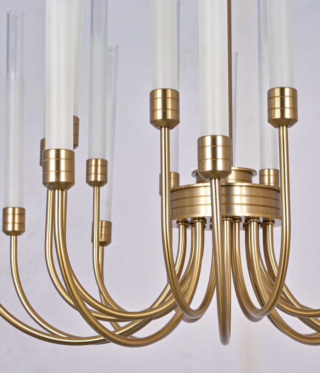 Frosted Tube Glass Antique Brass Chandelier