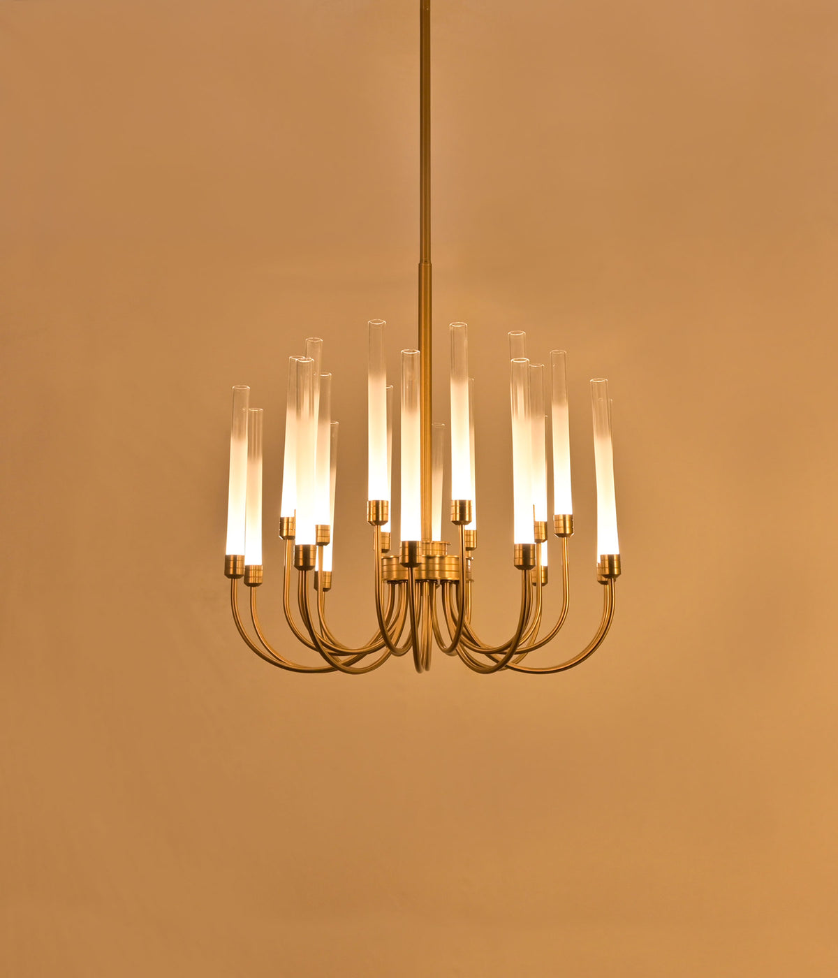 Antique Brass Frosted Glass Tube Chandelier