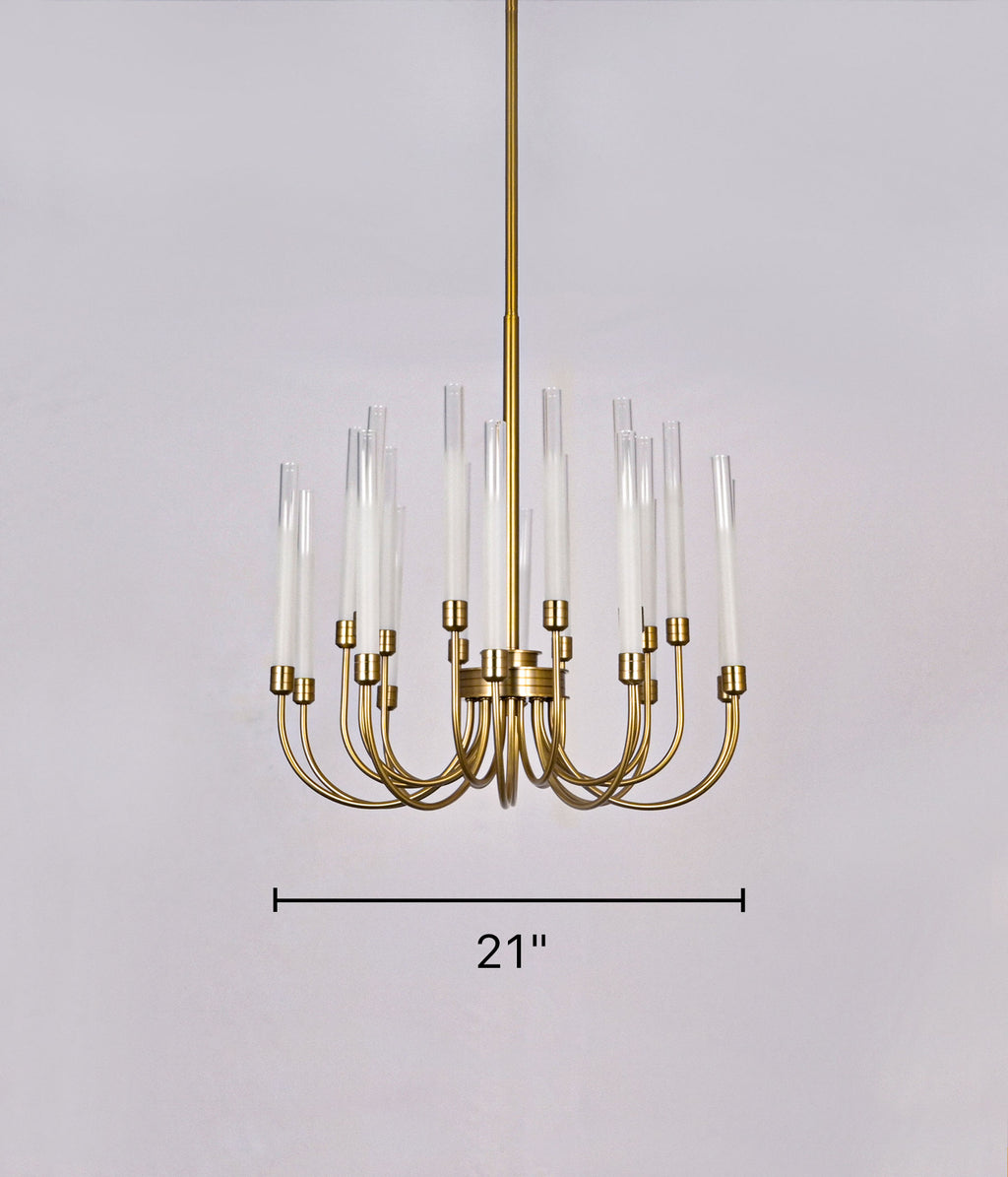 Antique Brass Frosted Glass Tube Chandelier