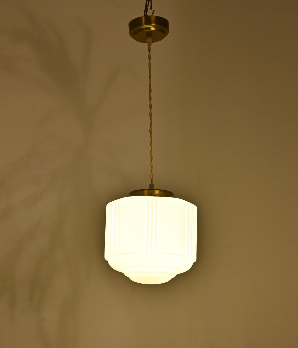 Opal Glass and Matt Brass Pendant